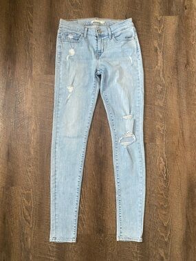 Light Blue Distressed Women's Super Skinny Jeans